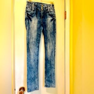 KALOWA Premium Denim Skinny Jeans Stonewashed Jewel adjustable waist 24-28”